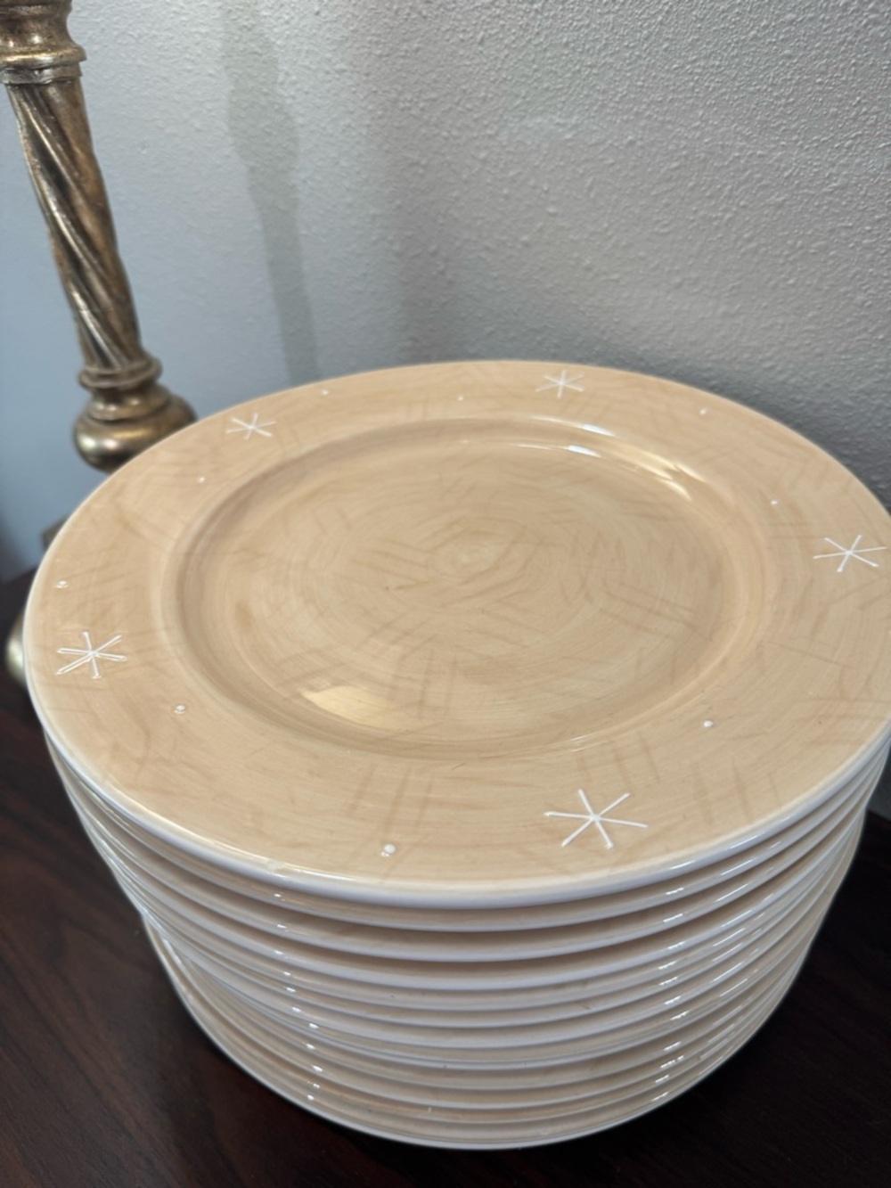 Cream Star Accent Ceramic Dinner Plates - Set of 12